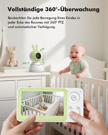Дитячий відеоняня YESIMOM з камерою 1080P HD, PTZ 360°, Wi-Fi, монітор 4.3