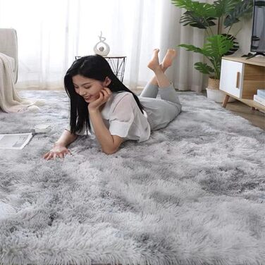 Шкіряний килим NIULAA 120x160 см, сірий та білий, сучасний, пухнастий, м'який, для вітальні, спальні, коридору, підлогу, килим-сліп, штучне хутро, шэггі, однотонний, під килим, 120 x 160 см (прямокутний)