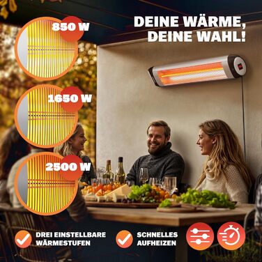 Інфрачервовий обігрівач MONZANA® MZH2501 з таймером, 2500W, 3 режими, 24 год, пульт ДУ, кут нахилу 90°, електричний, для тераси (сріблястий)