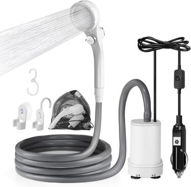 AUTOPkio Camping Shower 12V, Portable Plug-and-Play Outdoor Camping Shower Set with Upgraded Pump for RV, Travel, and Car Washing (Without Spray Gun)