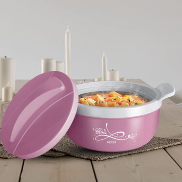 Термос-каструля Milton Crave 2,2 л для гарячої їжі, нержавіюча сталь, ізольований харчовий контейнер з кришкою, для сервірування їжі та роти, рожевий