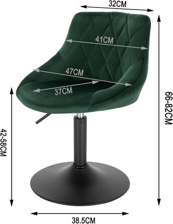 WOLTU Adjustable Velvet Bar Stool with Backrest - Swivel, Dark Green - Set of 2