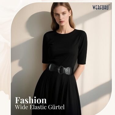 Жіночий широкий еластичний пояс WERFORU стрейч для суконь, комплект 3 шт. (чорний, коричневий, бежевий) 58-66 см