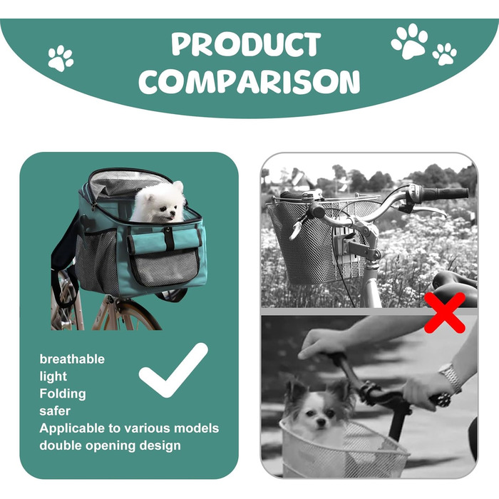 Фahrradkorb für Hunde, Fahrradtasche für Haustiere: Кошик для собак на велосипед, сумка-переноска для тварин. Складаний велосипедний кошик для собак спереду 2 в 1. Кошик для собак-рюкзак зі знімним адаптером для керма для маленьких тварин (максимальне нав