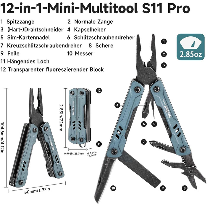 Мультитул NexTool Mini Sailor S11 Pro (12-в-1), сталь, для кемпінгу, туризму, DIY, EDC, подарунок для чоловіків