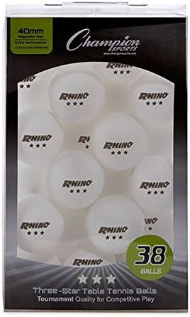 Champion Sports Тенісні м'ячі для настільного тенісу, 3 зірки (білі, 38 шт)