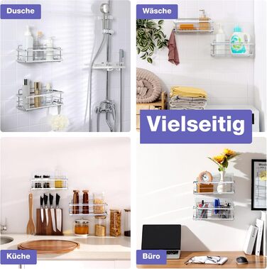 Поличка для душу KINCMAX без свердління з нержавіючої сталі, самоклеюча, з гачками (срібна). Комплект з 2 поличок (прямі, срібні)