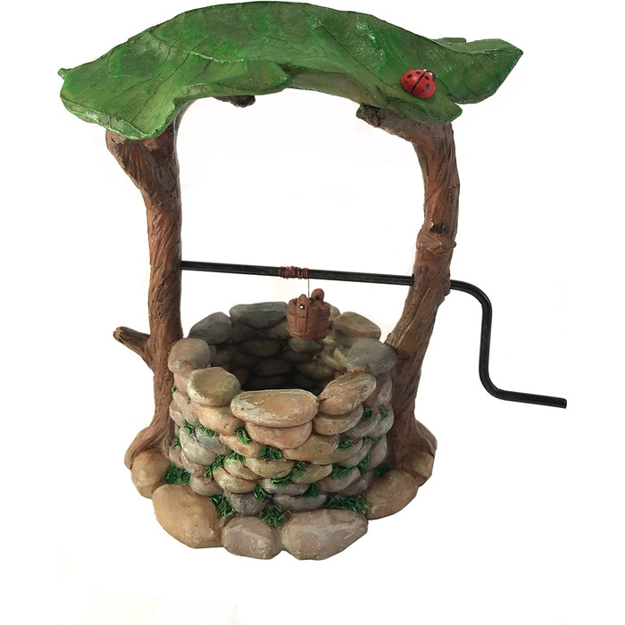 GlitZGlam Miniature Wishing Well with Movable Handle and Bucket for Garden Gnomes - A Fairy Garden Accessory