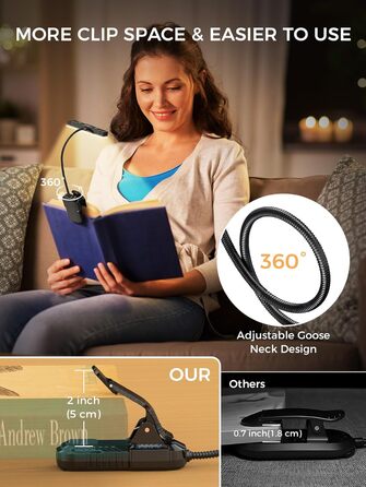 Ліхтарик для читання Smiling Shark LED, USB, 1200 mAh, 3 режими кольору, 6 режимів яскравості, гнучкий, з кліпсою та датчиком, індикатор батареї