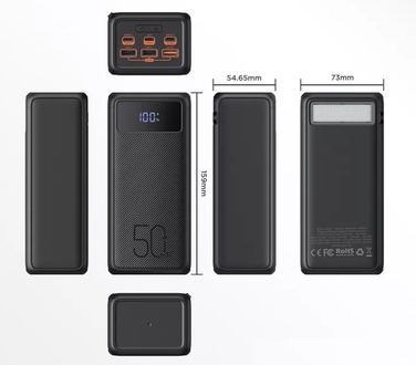 Потужний павербанк Veger Tank Lite (W5001) 50000 mAh, PD QC3.0 5A 22.5W, чорний