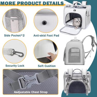 Рюкзак для кота з вікном, переноска для котів та маленьких собак (до 8 кг), сірий, дихаючий, складаний
