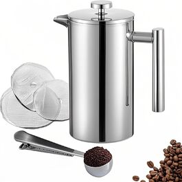 Make a French Press Coffee Maker, 1500 ml large insulated French Press, double-walled insulated stainless steel, 3-stage filter system, French press for home, camping and office, Silver (350ML)