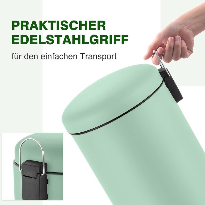 Сміттєве відро Ribelli 30 л з нержавіючої сталі, з педальним механізмом, з внутрішнім відром, м'яке закриття, сортування сміття, кругле (м'ятний)