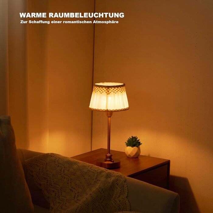 Настільна лампа OCEST з акумулятором, сенсорне керування, регулювання яскравості, для дому, кухні, тераси, їдальні (античне латунь-льон), тканинний абажур 27,5 см