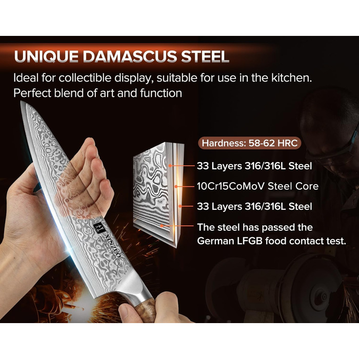 Ніж шеф-кухаря XINZUO Kiritsuke Damast, 14.8 см, сталь 10Cr15CoMoV, рукоять з клена, для м'яса, риби, овочів