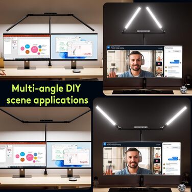 Настільна лампа для робочого столу з 3 джерелами світла, 24W, 100см, денне світло, з пультом дистанційного керування, регульована яскравість, лампа для монітора, модель «Лебідь», матовий чорний колір