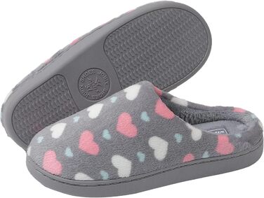 Тапочки жіночі JOMIX Winter Hausschuhe з сердечками, теплі, з плюшевою підкладкою, зручні, антиковзні, для дому, сірий світлий, 39 EU