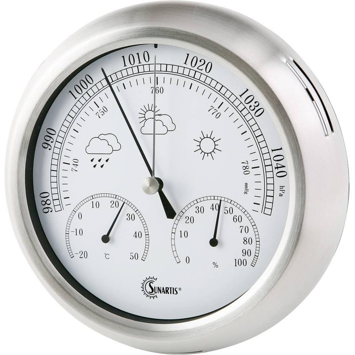 SUNARTIS - Analog Weather Station | High-quality weather station for precise measurements of humidity, air pressure & temperatures from -20°C to +50°C | Ideal for indoor & outdoor use | ⌀21cm; H:4cm