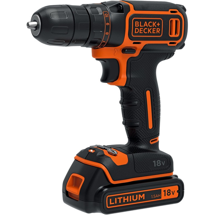 Акумуляторний дриль-шуруповерт Black+Decker BDCDC18K (18V, Li-Ion, LED, планетарне передаточне число, SoftGrip)