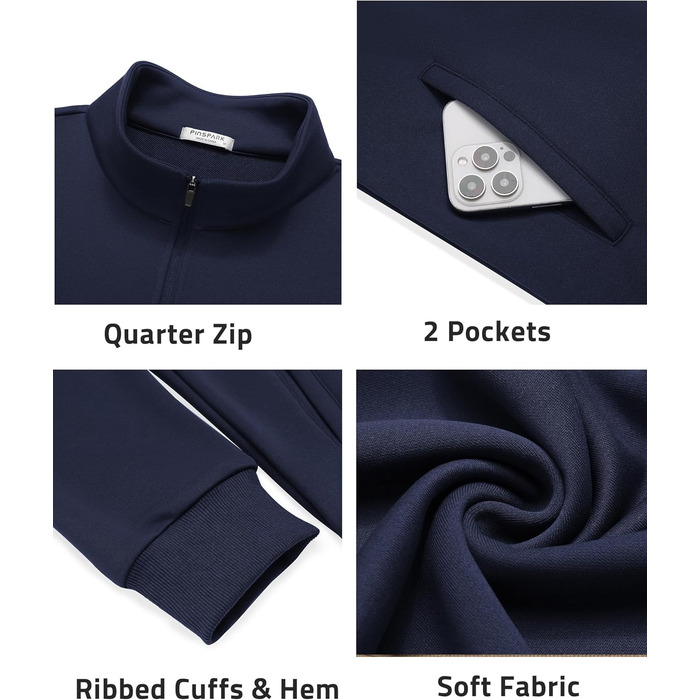 Світшот PINSPARK чоловічий з ¼ блискавкою, довгим рукавом, без капюшона, темно-синій (Navy Blau), 3XL