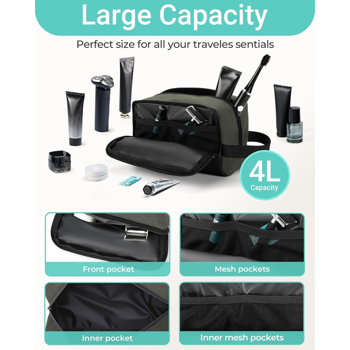 Чоловічий дорожній набір Elviros: органайзер для туалетних аксесуарів, косметичка для подорожей (зелений)