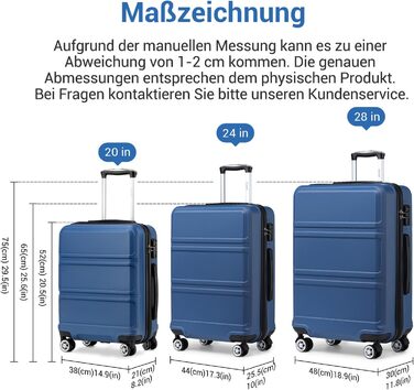 KONO Валіза-Тролей XL (74 см) з ABS+PC, 4 колеса, TSA-замок, для подорожей, бізнесу та сімейного відпочинку, темно-синій