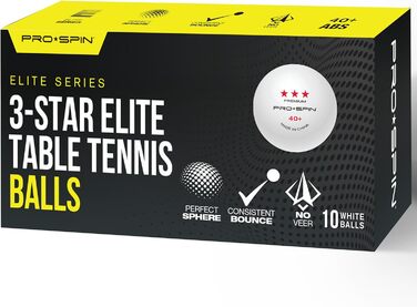 PRO SPIN Table Tennis Balls - 3 Star 40+ | High-Quality ABS Training Balls | Durable for Indoor/Outdoor Play, Competition & Elite Series (10-Pack)