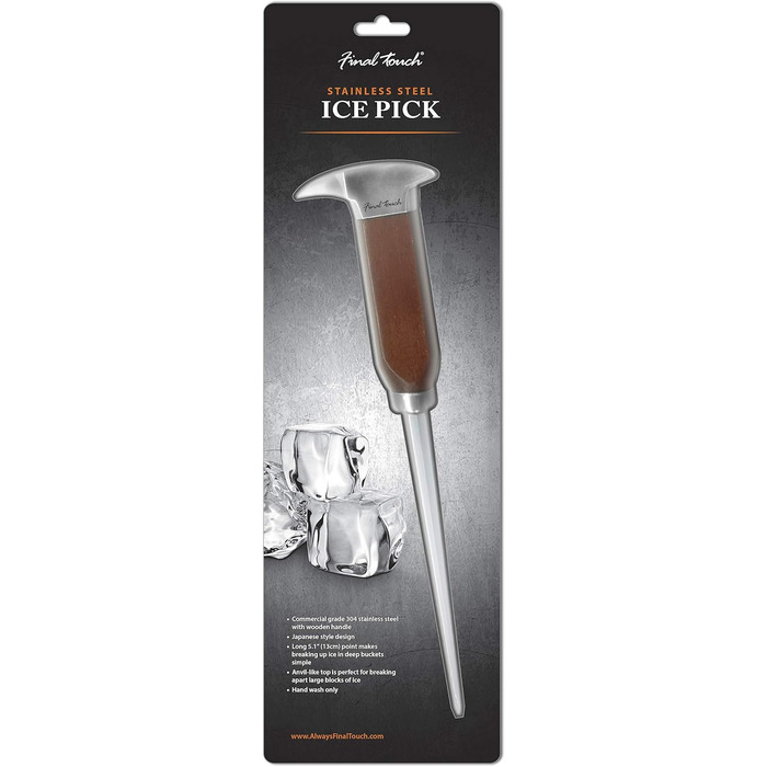 Final Touch Ice Pick - Japanese Style Stainless Steel Ice Pick with Wooden Handle - 13 cm