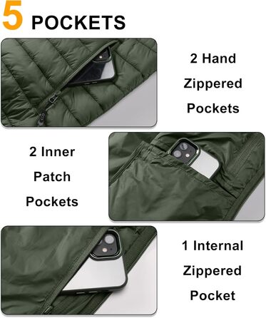 Стьобана жилетка чоловіча туристична 3XL, армійсько-зелена. З капюшоном, 5 кишень, для бігу, гольфу, походів, їзди на коні.