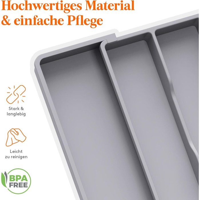 Органайзер для столових приборів Lifewit в шухляду, розширюваний 33-57 см, сірий - пластиковий тримач для ножів, виделок, кухонний органайзер 38 см