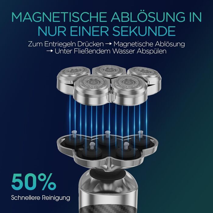 Електричний гоління для чоловіків VOYOR TX500: 5D, мокрий/сухий, бездротовий, LED дисплей, 150 хв роботи (чорний)