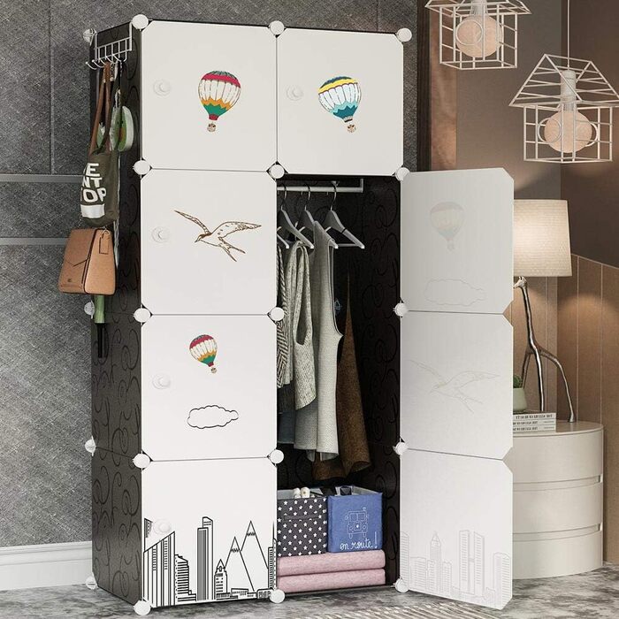 BAKAJI Modular Wardrobe Cubes, 2 Doors, Clothes Rack, Furniture, Alloy Steel Resin, White, (8 Cubes)