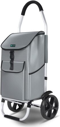 Складаний алюмінієвий візок VOUNOT для покупок, 45 л, водонепроникна сумка, 2 великі колеса з бризковиками, візок для сходів, сірий