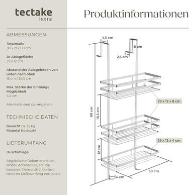 Підвісна полиця для душу tectake® на 3 яруси, органайзер для ванної кімнати
