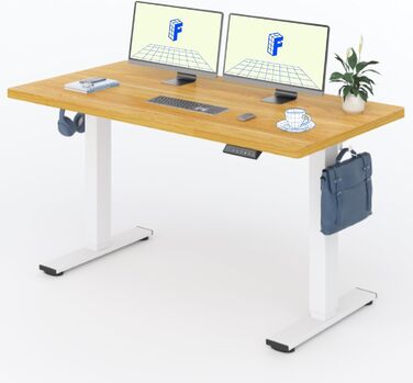 Регульований за висотою стіл FLEXISPOT 160x80 см з гачками, 25 мм стільниця, LED-дисплей та функція пам'яті (Акорн, Білий)