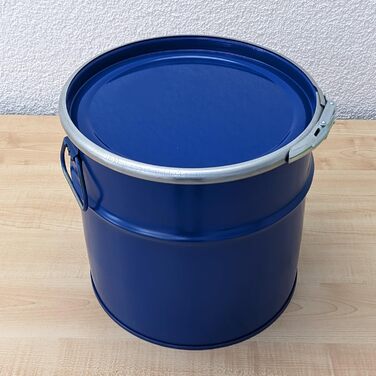 Steel bucket with lid, metal container, sheet metal bucket | 2 side handles | Suitable for cyclone dust extraction | Stable when filled, stackable (20 liters)