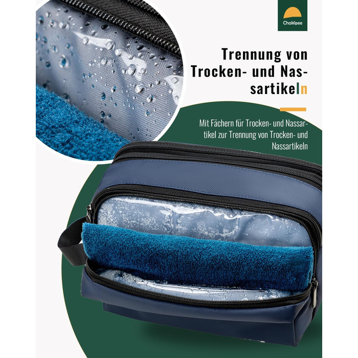 Чоловіча дорожня косметичка Kulturbeutel, водонепроникна, легка, з подвійним замком (Блакитна)