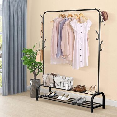 ColdShine Clothes Rack Metal Freestanding Clothes Rack Stable Clothes Rod with Shelf Coat Rack for Coats, Skirts, Shirts, Sweaters, Black