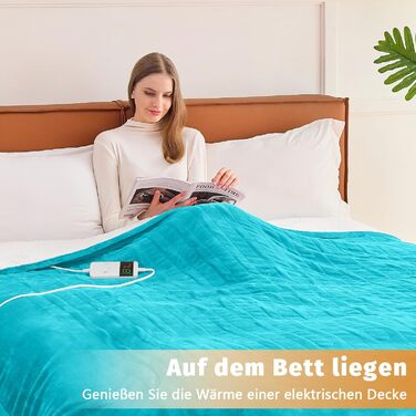 Електрична ковдра BOMOVA з автовимкненням, плюшева ковдра для дому, 10 температурних режимів, таймер 5 годин, 130x180 см, колір блакитний
