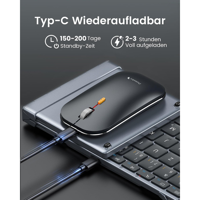 Бездротова клавіатура та миша ProtoArc XKM01, Bluetooth, QWERTZ, для iPad, Tablet, iPhone, Laptop, сірий колір