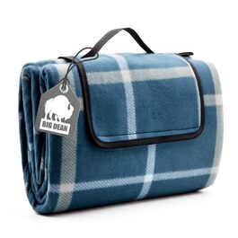 Плед для пікніка BigDean 200x200 см водонепроникний, клітинка блакитна - великий плед для пляжу, саду, парку