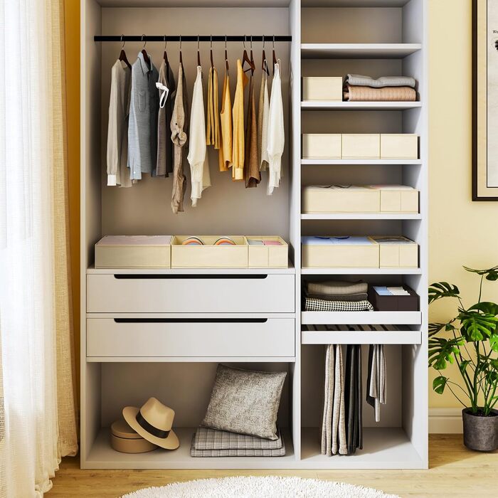 Drawer Organizer - Foldable Underwear Organizer Storage Box Fabric 16 Pieces Organizer Closet for Clothes, Socks (15 Pieces, Beige)