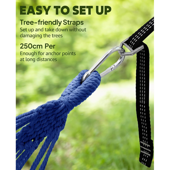 Гніздо-гамак для відпочинку з бавовни, 300x150 см, місткість до 300 кг, з кріпленнями та подушкою (блакитно-зелена смужка)