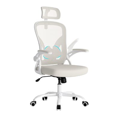 Ергономічне крісло Farini з регулюванням висоти, для офісу та дому, з підголівником, 150 кг, на роликах (білий)