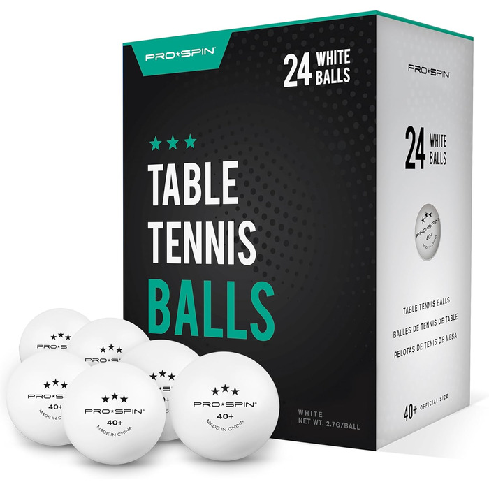 PRO SPIN Table Tennis Balls - 3 Star 40+ White Table Tennis Balls | High-Quality ABS Training Balls | Durable for Indoor & Outdoor Play, Competition (24 Pack)