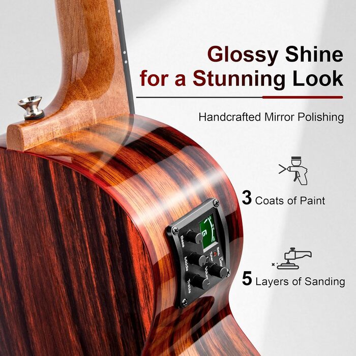 Гуталеле Caramel GEG95 Butterfly Bocote з аксесуарами: професійний 6-струнний акустичний та електро-інструмент для подорожей, 76,2 см, ручної роботи