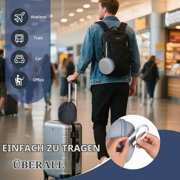 Подушка для подорожей під шию з ефектом пам'яті (Memory Foam) для літака та автомобіля, ергономічна подушка-рожок для дорослих