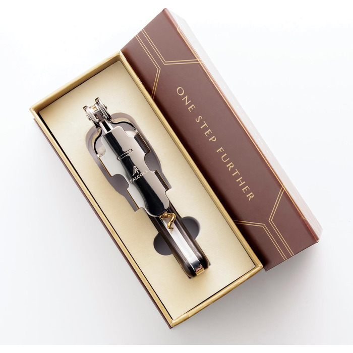 Професійний сомельє ніж FALCORK 249 – 2-ступеневий з фіксатором та захистом від поломки корка, для довгих пробок до 49 мм