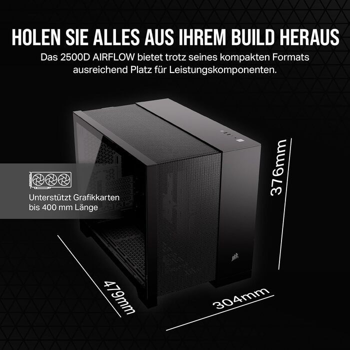 Корпус для ПК CORSAIR 2500D Airflow mATX: Чорний, 2-камерний, для водяного охолодження, сумісний з материнськими платами з реверсивним підключенням