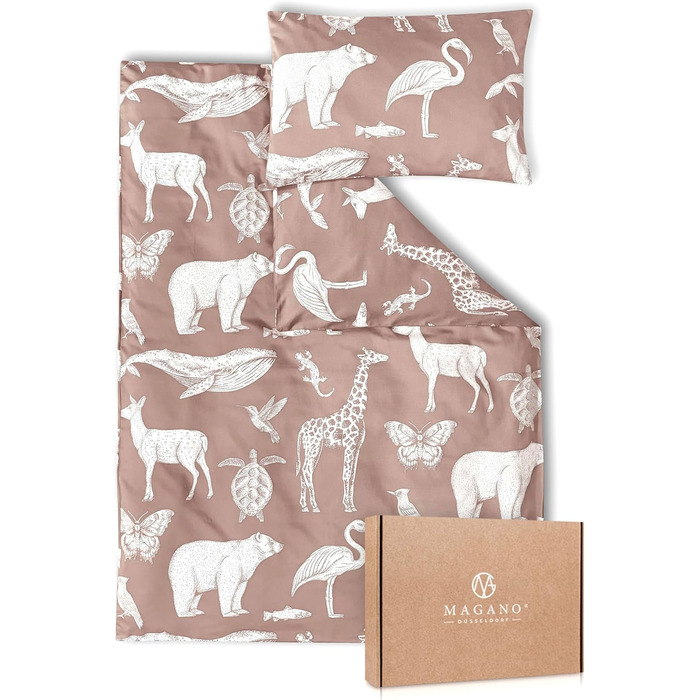 Комплект постільної білизни для дитячого ліжечка Magano® 100x135 см, бамбук та бавовна сатин, 400 TC, гіпоалергенний, для хлопчиків та дівчаток. В комплекті: простирадло 100x135 см + наволочка 40x60 см (135x200 см + 80x80 см, пудрово-рожевий)